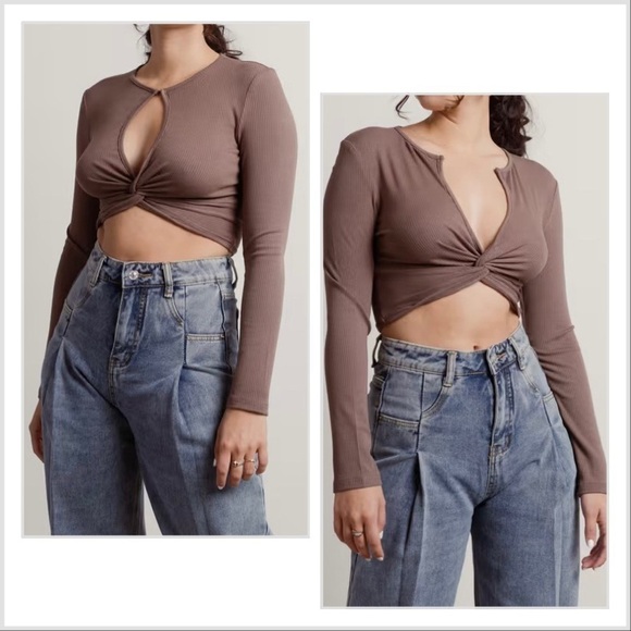 Free People Tops - Free people beach long sleeve stretchy dusty nude open front crop top small new